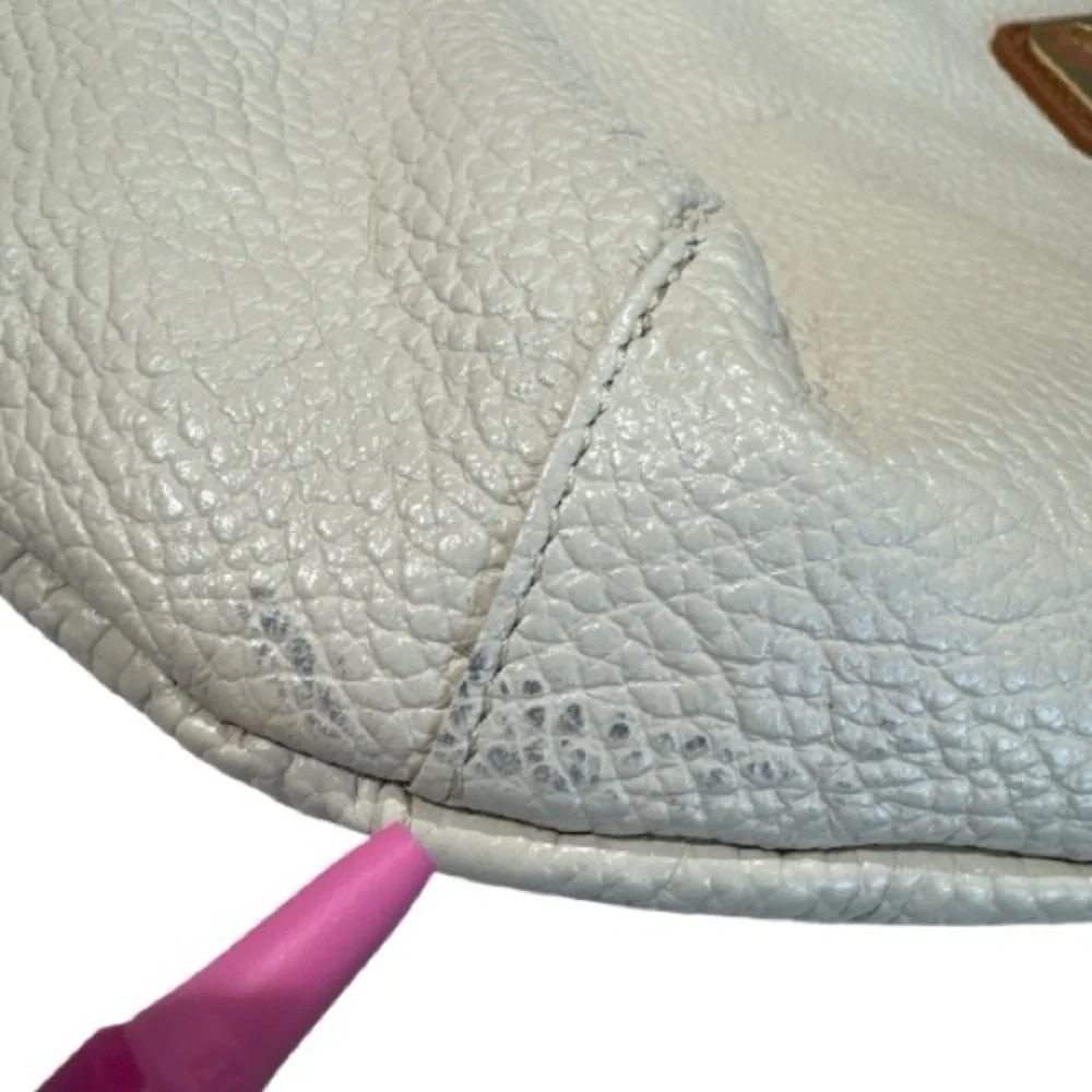 Valentina Italian Pebbled Leather Cream White Hobo Shoulder Bag Adjustable Strap